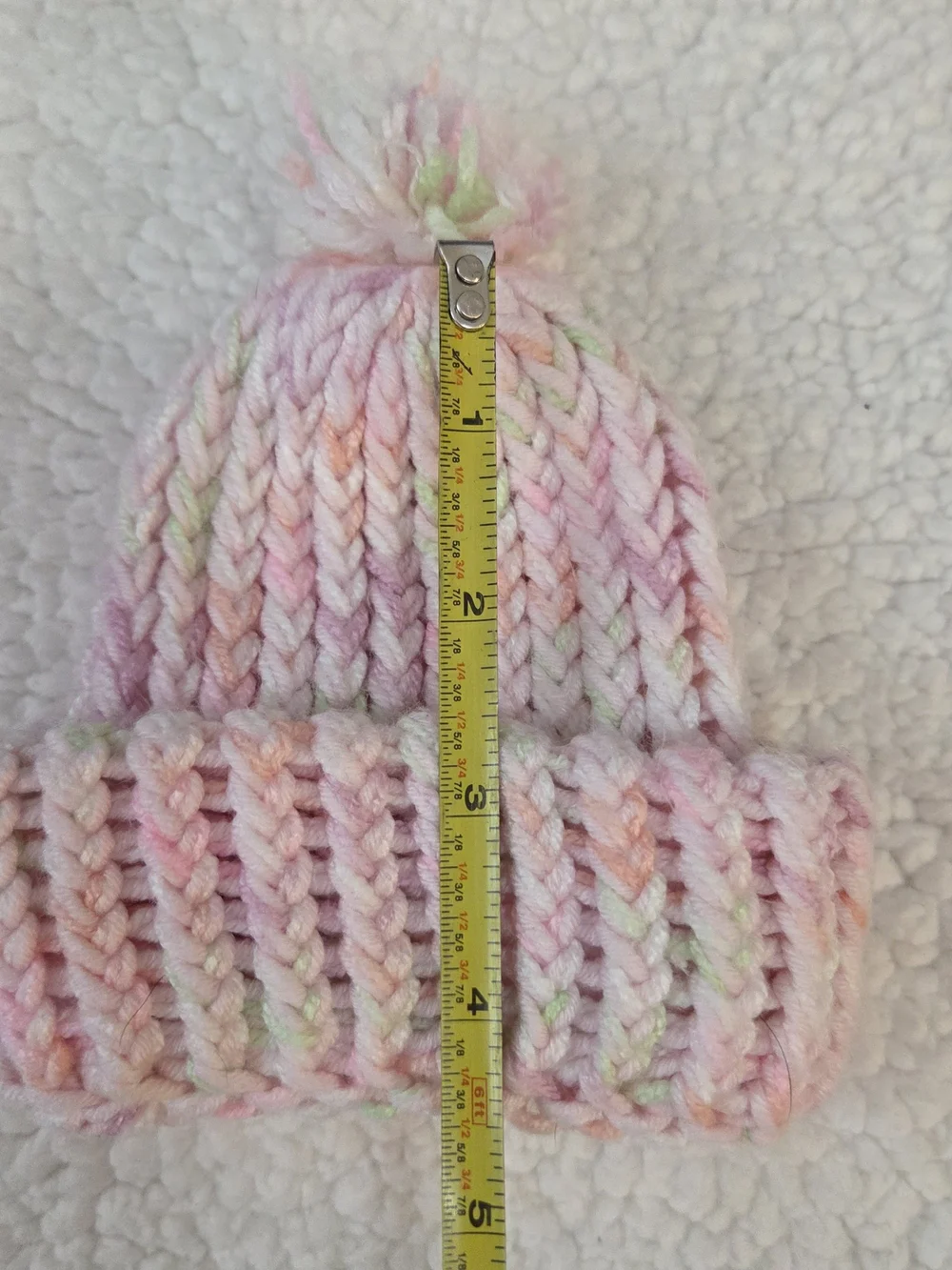 Handmade Chunky Knit Baby Beanie Hat  Pom Pom Light Pink Speckled Purple Orange